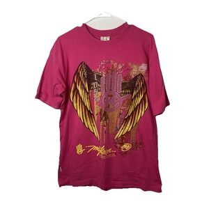 Miskeen Originals Men's Size L Graphic T-shirt Pink Winged Hamsa Hand Design